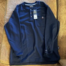 Tyndale Shirt Large Flame Resistant Navy Henley Long Sleeve Pocket CAT2 AR FR