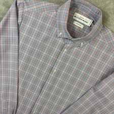 Mizzen + Main Button Up Shirt Mens L Blue Pink Check Leeward Trim Fit Preppy