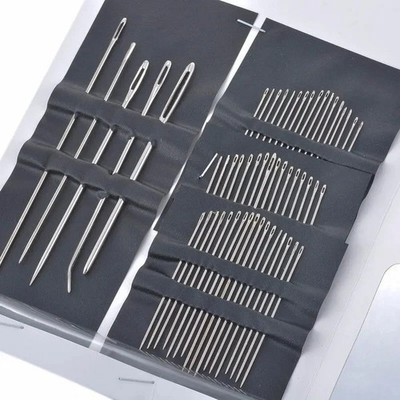 55PCS Stainless Steel Big Eye Sewing Needles Set for Hand Sewing Embroidery...