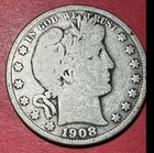 1908O US Barber SILVER Half Dollar "New Orleans" Mint! VG! Old US Coin!
