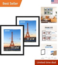 Elegant 11x14 Black Picture Frames 2-Pack with HD Plexiglass - Modern Decor