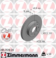 2X Zimmermann Bremsscheibe Coat Z 285.3510.20 FüR Hyundai KIA BA IA Picanto PA 2