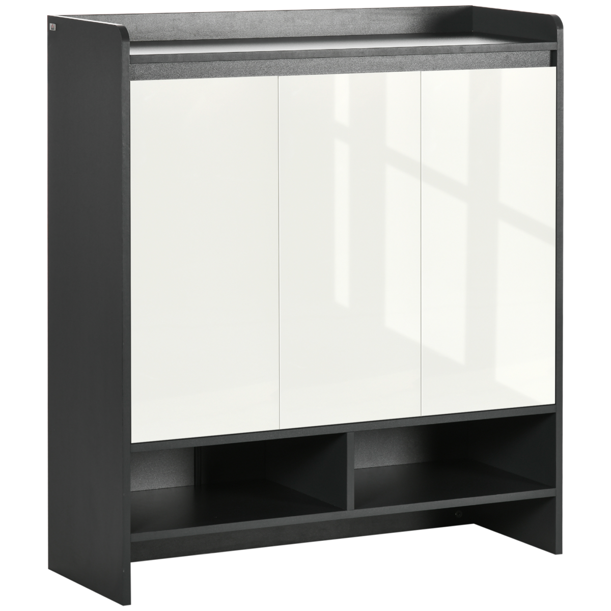 Homcom Modern Shoe Cabinet With High Gloss White Doors And Open Shelves - Grey - Image 2