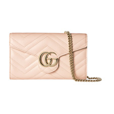 GUCCI GG Marmont 1900 Pink Leather Chain Wallet New And Authentic