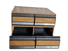 VTG 2 drawer VHS Tape Storage Case Holds 24 Each Tapes Wood Grain Lot Of 2