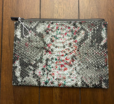 Neiman Marcus Women  s Clutch Handbag.Embossed Python Snake Print.Olive.NWT