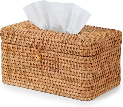 Rattan Rectangular Tissue Box Cover, 10.8'' x 6.7'' x 5.5'', Decorative Woven