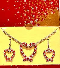 2015 Avon Christmas CANDY CANE CONFECTION NECKLACE & EARRING GIFT SET NOS in Box