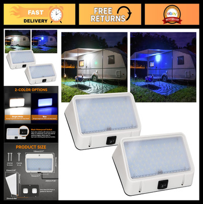 RVZONE 12V RV LED Exterior Porch Light White/Blue 2 Pack
