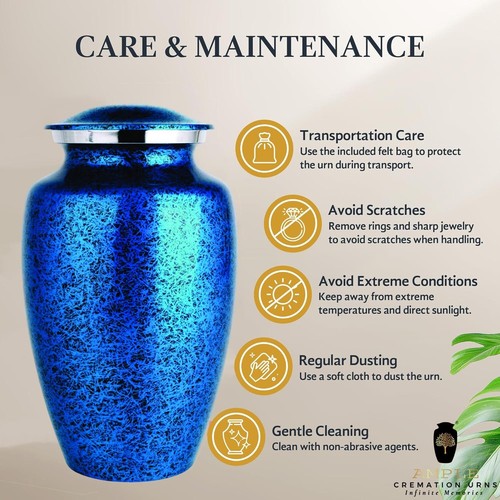 Blue Cremation Urns for Human Ashes - Adult Funeral Memorial Urn with Elegant - 第 5/8 張圖片