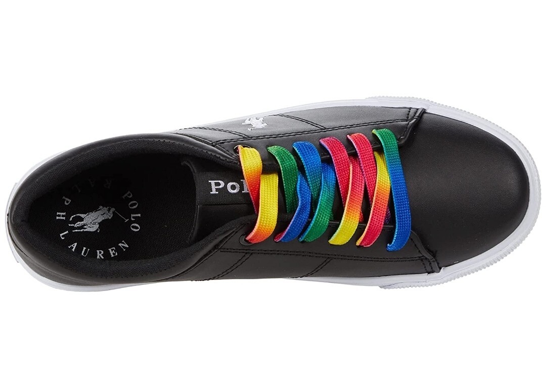 Polo Ralph Lauren Ragazze 5 Elmwood NERO SCARPE MULTICOLORE Corde PONY