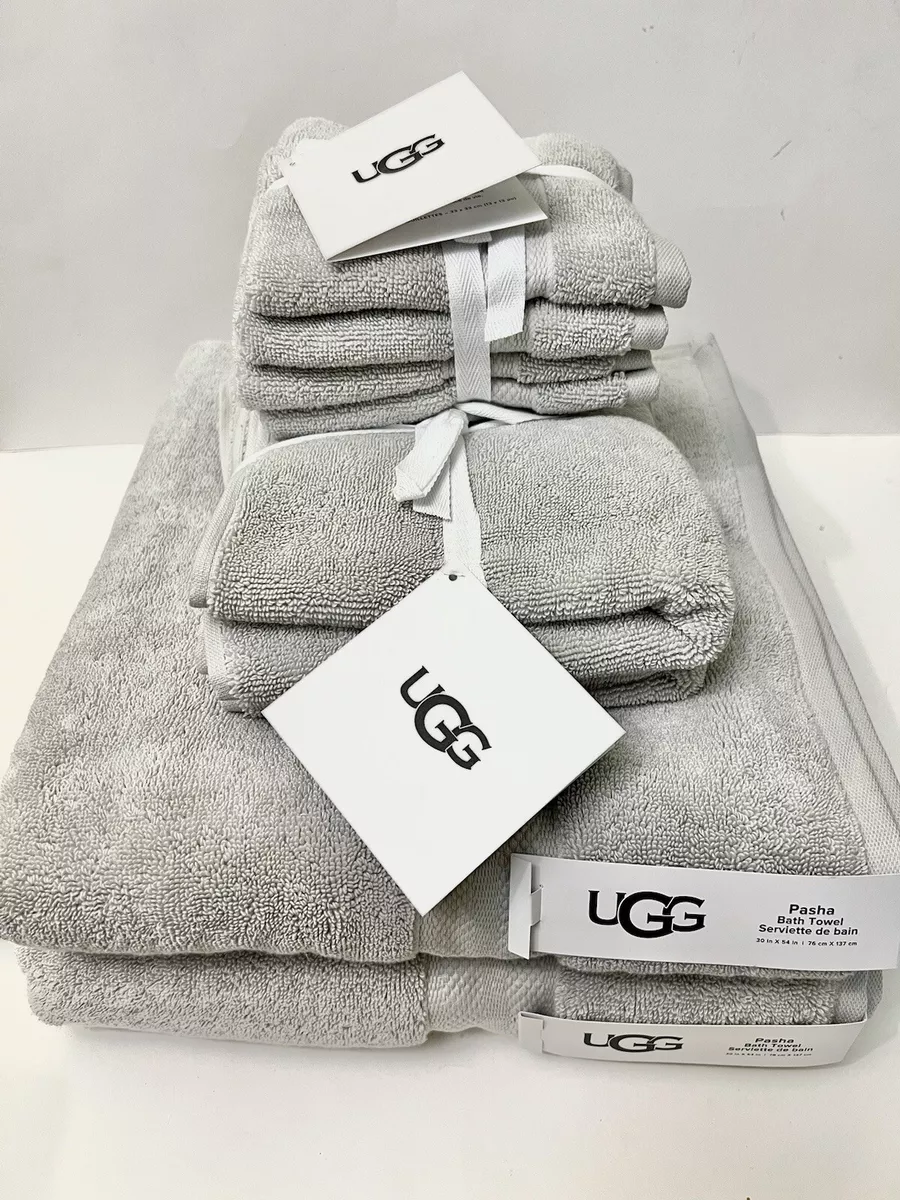 UGG PASHA 2 Bath 2 Hand 4 Washcloth Towel Set GLACIER GREY Light Gray Thick  Soft