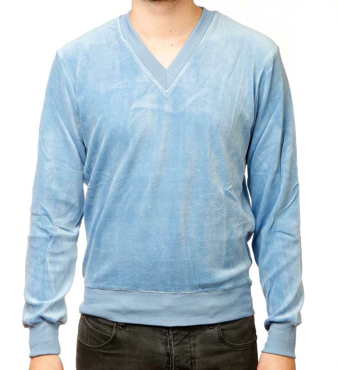 Nicki Pullover 70er Nostalgie Sweater Samt alter Lagerbestand Blau