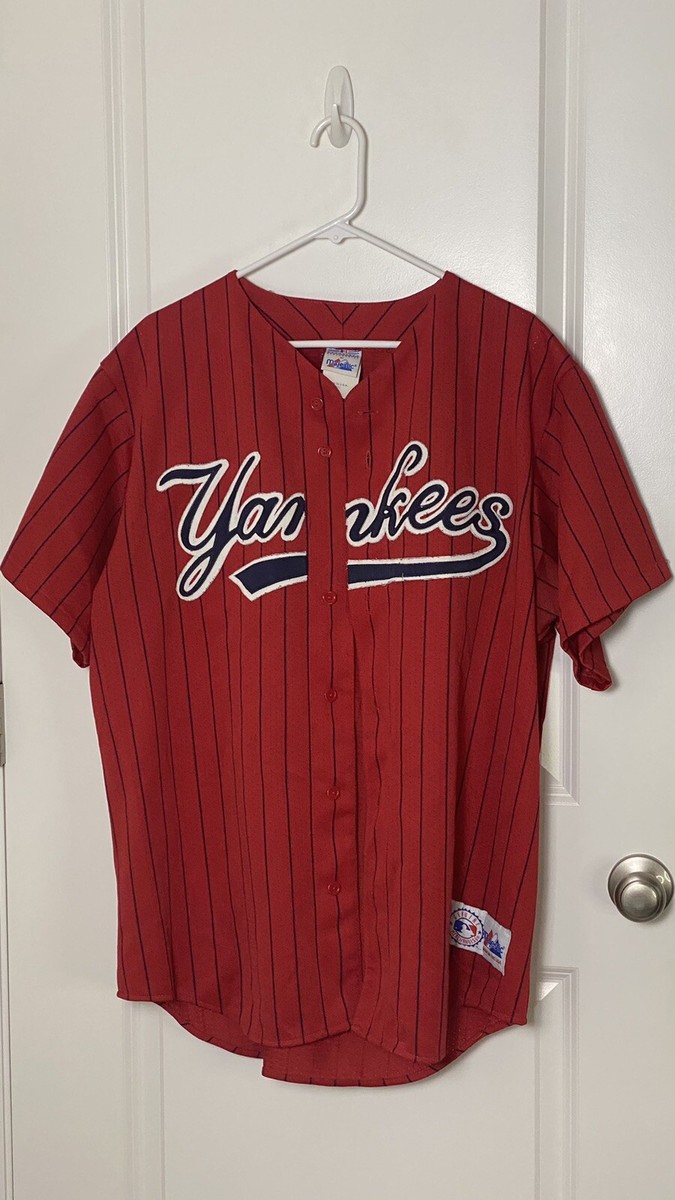 New York Yankees Majestic Jersey XL Red Pin Stripe Yankees Logo
