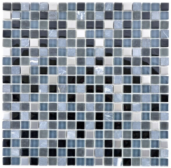 Glasmosaik Naturstein Mosaikfliese Edelstahl Schwarz Anthrazit Dunkelgrau Silber-image