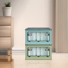 Foldable Plastic Storage Bin Stackable Storage Box 2 Tier Storage Box Green+Blue