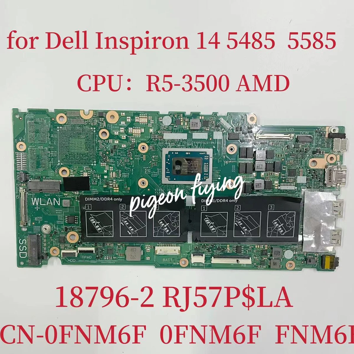 18796 2 Mainboard for Dell Inspiron 5485 5585 Motherboard CPU R5 3500U CN 0FNM6F
