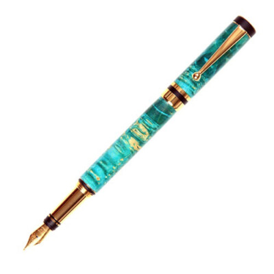Lanier Pens, Elite Fountain Pen, 24kt Gold Plating, Turquoise Box Elder