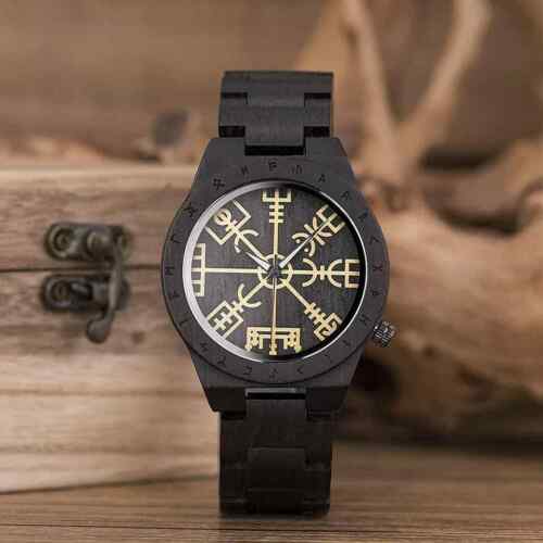 2 STÜCK Armbanduhr Holz Vegvisir Wikinger Kompass 2 Farben Vikings - Bild 1 von 8