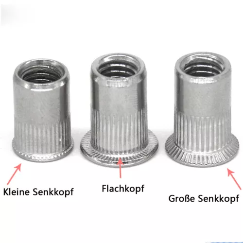 M3-M12 Nietmutter Flach / Senk Blindnietmuttern Einnietmuttern Edelstahl A2 - Bild 4 von 19