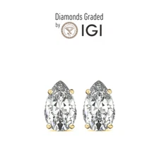 IGI 2.0Ct FVS1 Pear Lab Diamond Basket Stud Earrings Push Back 18K Yellow Gold