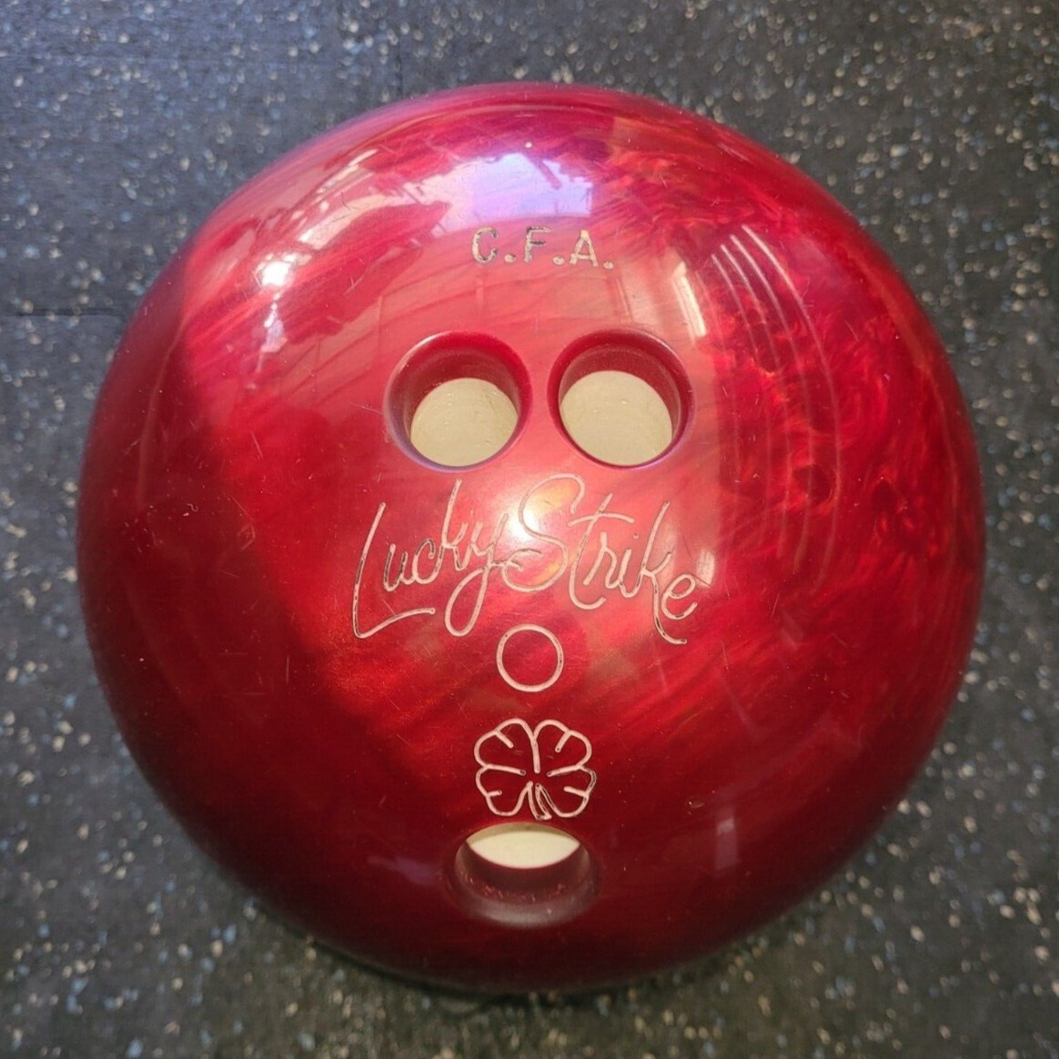 Vintage 8.4 Pound Red Maroon Lucky Strike Bowling Ball, 2, 1/2 " Span