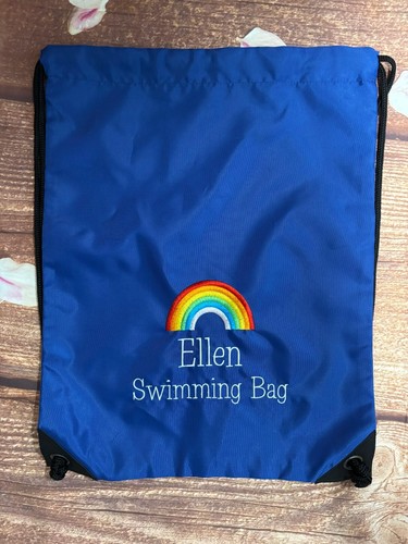 Personalised embroidered Rainbow drawstring bag - PE Kit, swimming, school - Picture 2 of 14