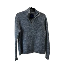 Martin + Osa Blue Knit Wool Blend Sweater Pullover Quarter Zip Button Mens Sz L