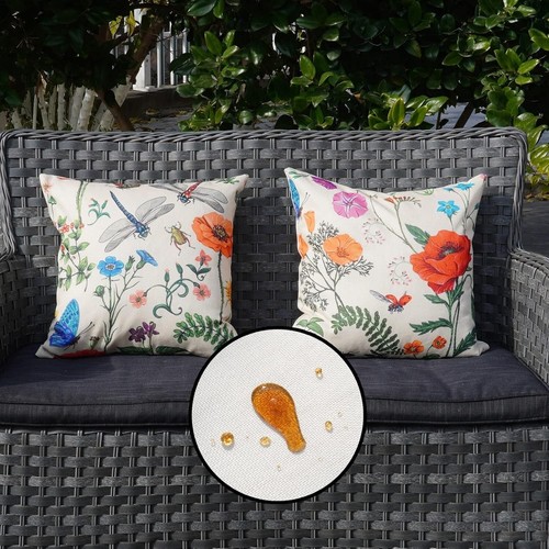 ONWAY Outdoor Waterproof Spring Summer Pillow Covers 18X18 Inch Set of 4 Floral - Picture 4 of 7