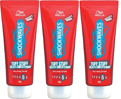3 x Wella Shockwaves Ultra Strong Tuff Stuff Hitze- & Schweißfestes Haargel, 200 ml