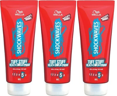 3 x Wella Shockwaves Ultra Strong Tuff Stuff Heat & Sweat Proof Hair Gel, 200ml