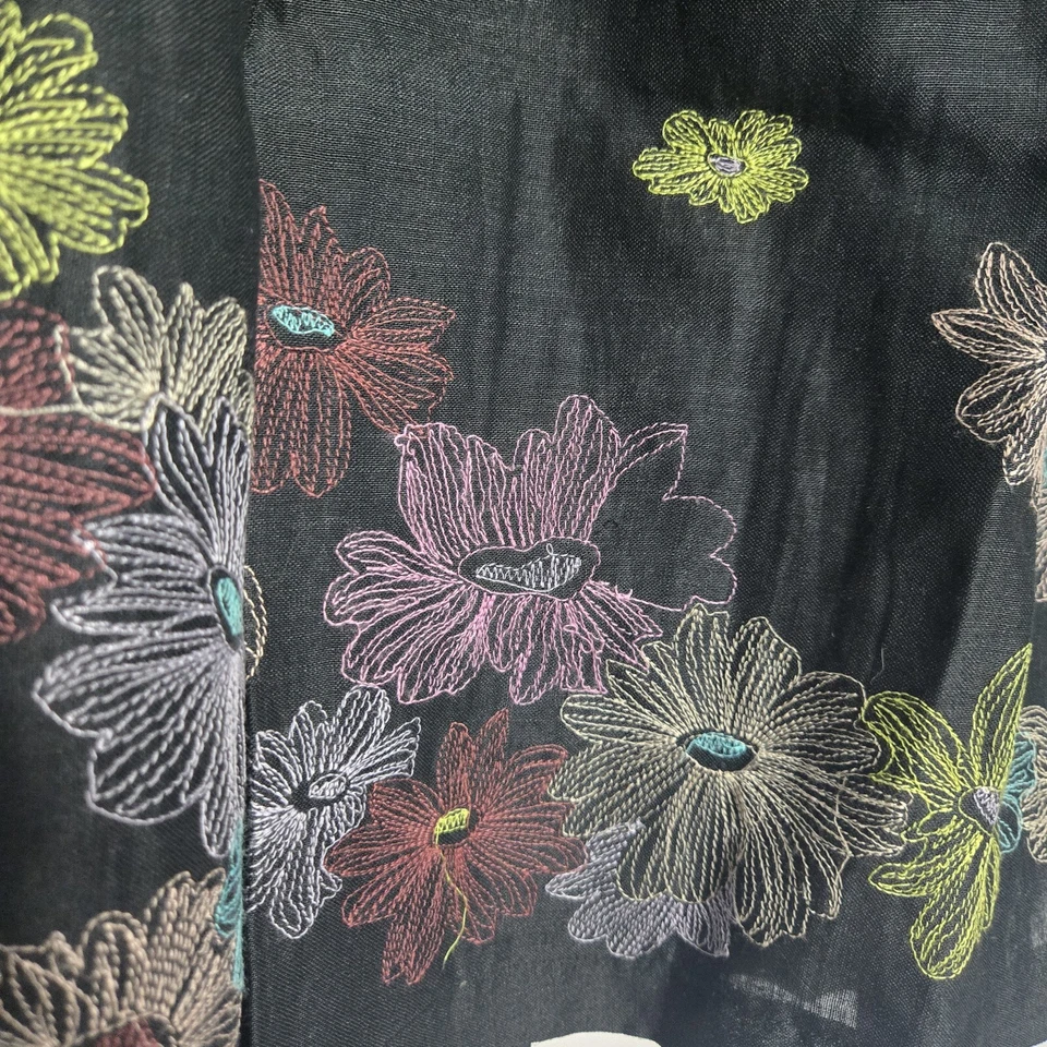 Anne Carson Skirt Women's 4 Linen A-line Black Embroidered Flowers Lined Flare - Image 2 of 4