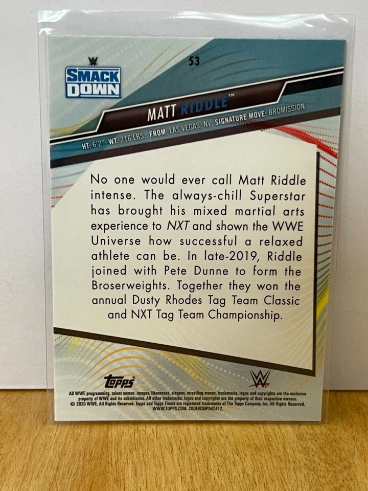 Matt Riddle #53 2020 Topps Finest WWE SmackDown - Image 2 of 2