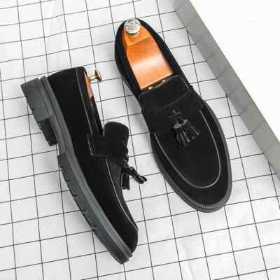 Men\'s Size 12 Dress Casual Michael Bastian Leather Tassel Loafers Black Men Black Tassel Loafer Handmade Leather Dress Shoes main image 2
