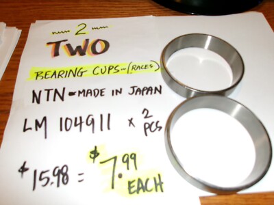 2 PCS. NTN LM104911 TAPERED ROLLER BEARING CUPS = $15.98= $7.99 EACH = FREE SHIP