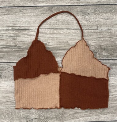 SHEIN Brown Block V Neck Halter Top Sz M