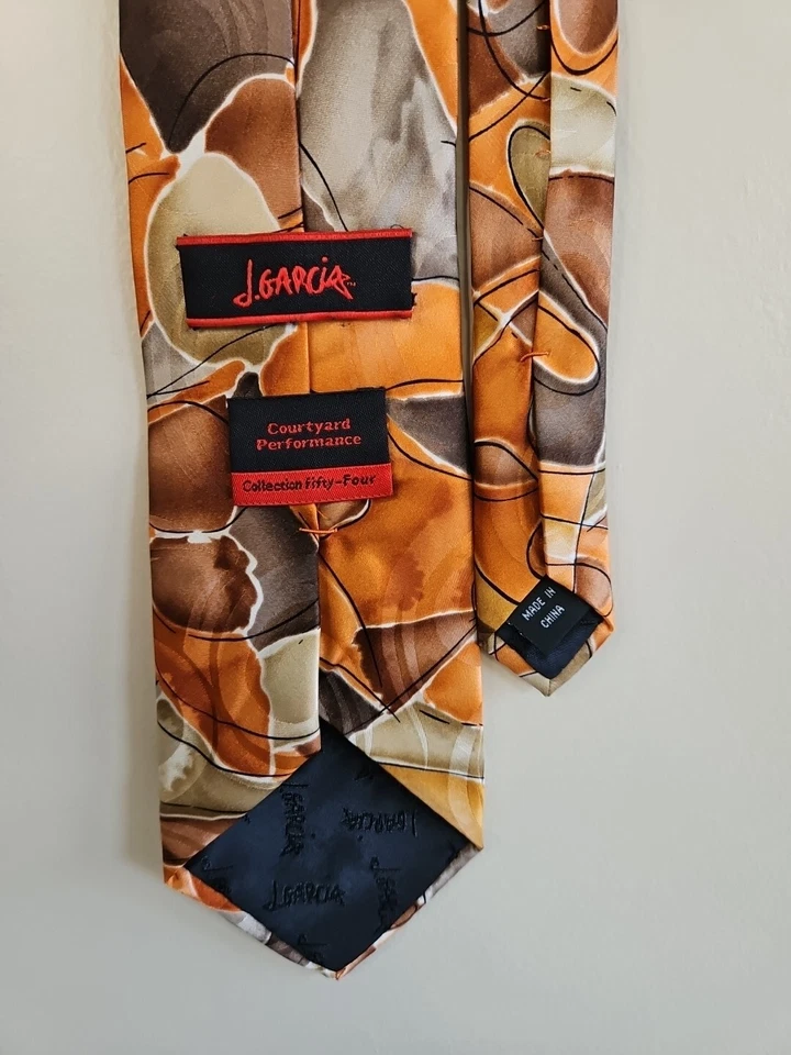 Corbata Jerry Garcia marrón/naranja patrón de círculo, cincuenta y cuatro, 100 % seda Foto 3 de 4