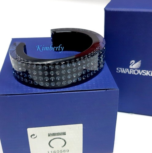 Swarovski Resin Bangle Cuff Size M Black w/Denim Blue Crystal Authentic 1160589 - Picture 10 of 13