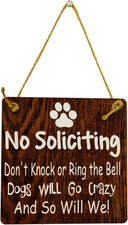 Dog Owner - No Soliciting - Brown Front Door Sign Hanger - Gift Present for Hous