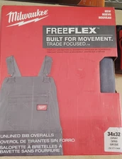 Milwaukee Freeflex Unlined Bib Overalls 34X32 M850G-3432 New