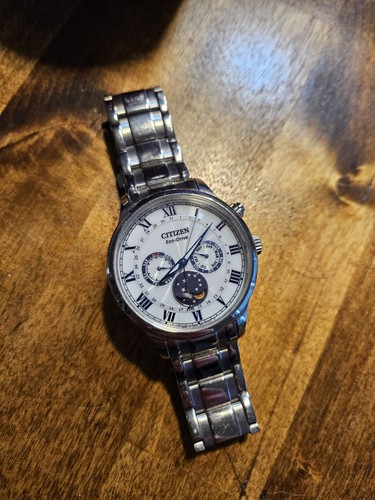 Citizen Eco Drive Moon Phase Stainless Steel Watch 42mm 5ATM for Men Japan Made
