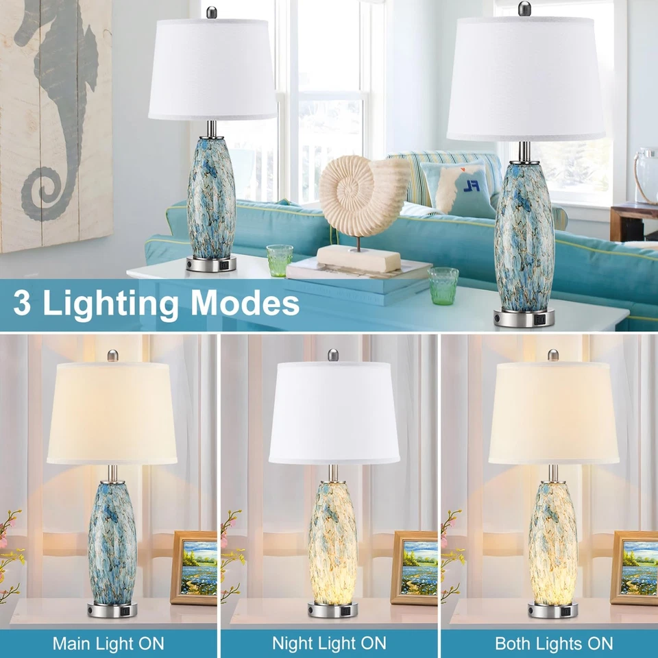 Conjunto de 2 abajures de mesa 29" lâmpadas modernas de luz noturna para quarto com porta USB-C e A - Imagem 3 de 4