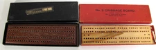 Vintage Drueke No. 1  and No. 2 Small Wood Cribbage Boards with Original Boxes