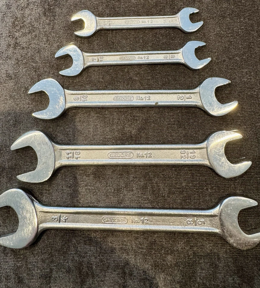 Juego de llaves de extremo abierto GEDORE SAE vintage de 5 piezas, n.º. 12, India, gota forjada Foto 3 de 4