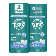 Tom S of Maine Unsecented Aluminum Free Natural Deodorant, 3.25 Oz 2 Pack