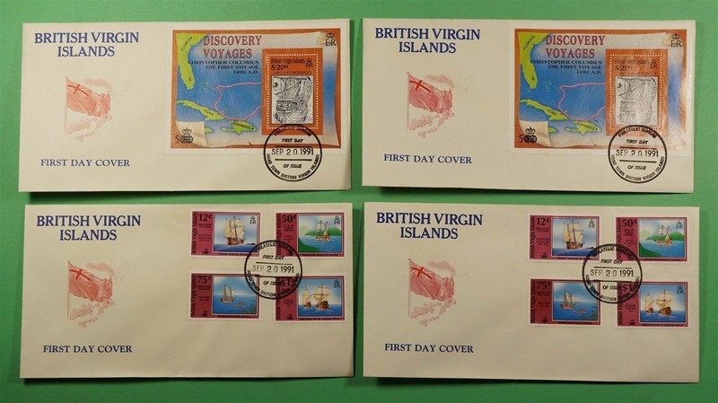 DR WHO 1991 BRITISH VIRGIN ISLANDS 4 FDC DISCOVERY VOYAGES COMBO S/S $2 S R65738