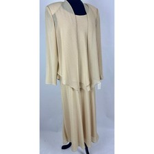 R M Richards Champagne Mother of the Bride Dress Jacket Set 14 Evening Gown