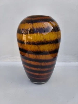 Vintage Murano Tiger Stripe Art Glass Vase Hand Blown 26cm - Image 1 of 4