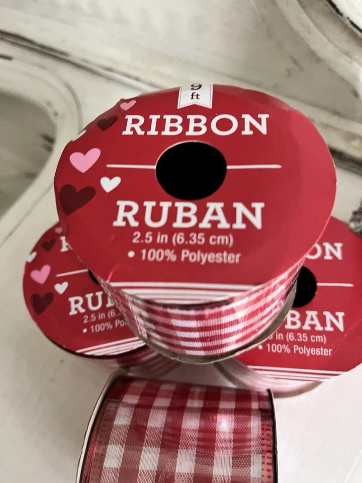 "Cinta con cable grande roja y blanca a cuadros de guinga de 2,5"" de ancho X 9 pies artesanías navideñas" Foto 4 de 4