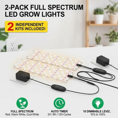 2 Pack LED Grow Light Strips Full Spectrum Timer Dimmable Indoor Plant Lamp Veg